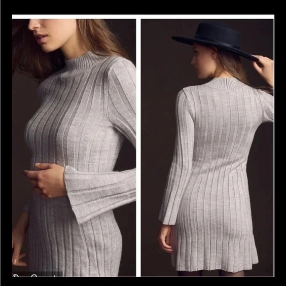 Anthropologie Ribbed Knit Sweater Dress Medium Grey - Picture 1 of 8